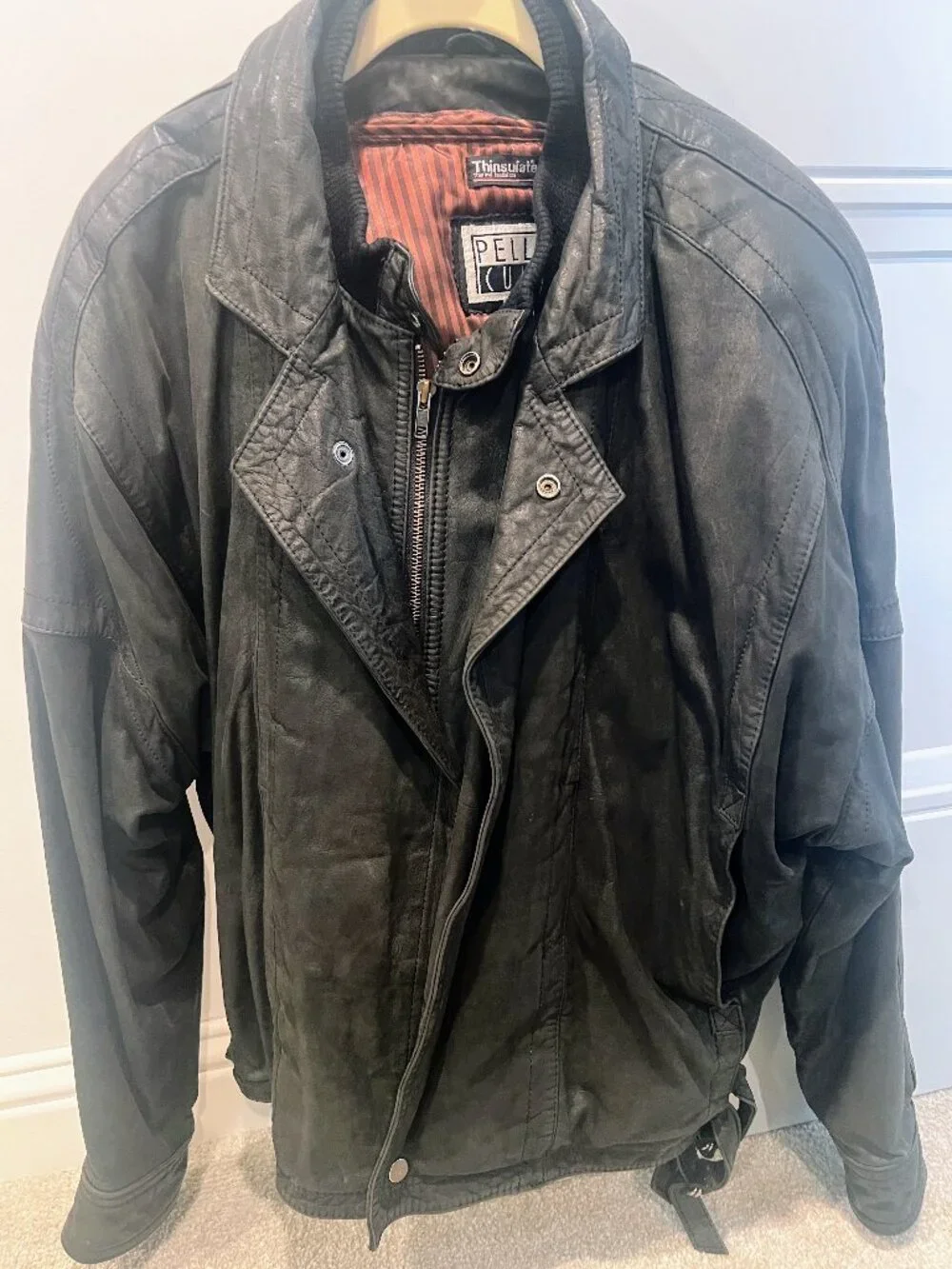 Pellini Black Leather Bomber Jacket with removable Thinsulate Lining